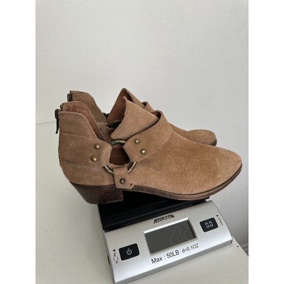 Frye Ray Harness Western Ankle Bootie Suede Brown Block Heel Biker Women's 7.5 - Picture 10 of 10